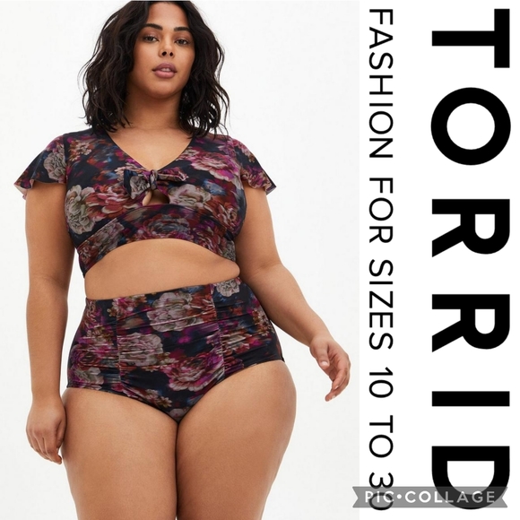 torrid Other - Torrid 4X Wireless Flutter Sleeve Bikini Top — Torn Rose Floral